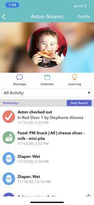 their app allows you to track your child's progress throughout the day from meals to diaper changes