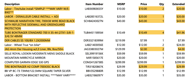 Look at all the stuff I had to rely on a DIFFERENT bike shop to repair because this one couldn't be bothered to give a damn.