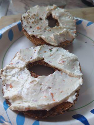 Everything bagel with veggie cream cheese