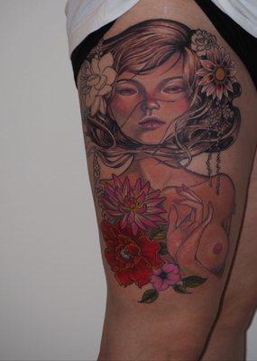 "Enchantress" by Audrey Kawasaki. Tattoo done by Roly Viruez. Still not finished, one more session to go, but it's absolutely breath taking!