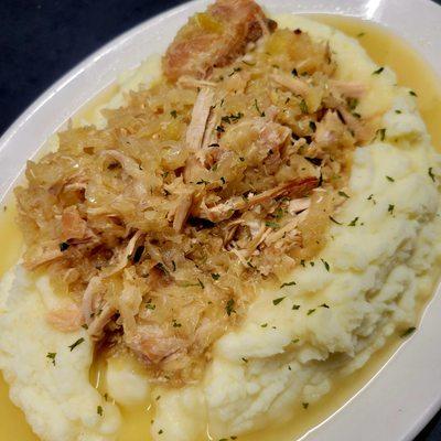 Lunch Special: Pork & Sauerkraut over Mashed Potatoes