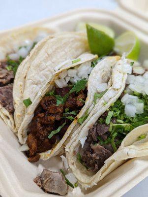 lengua, pastor, carnitas tacos