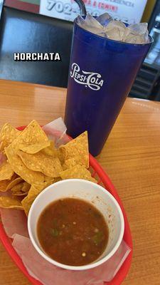 Chips and House-made Salsa with that Horchata