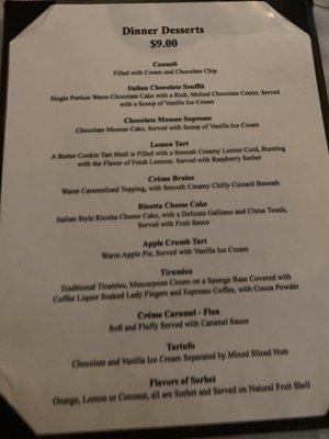 Dessert menu