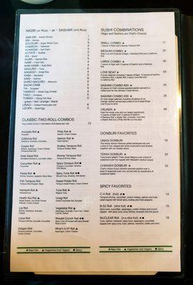 Menu as of Sept 2021