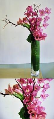 Purple Cymbidium and Pink mini Calla Lilly study