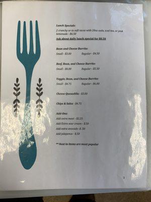 Lunch menu page 2