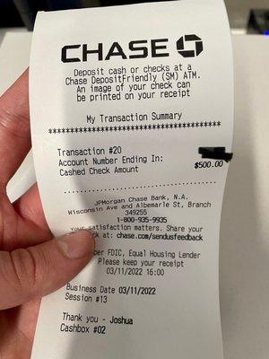 Receipt/proof of transaction