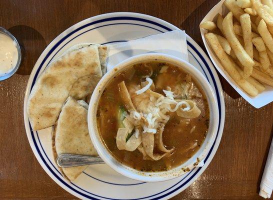 Chicken Tortilla Soup & Pita with Fries