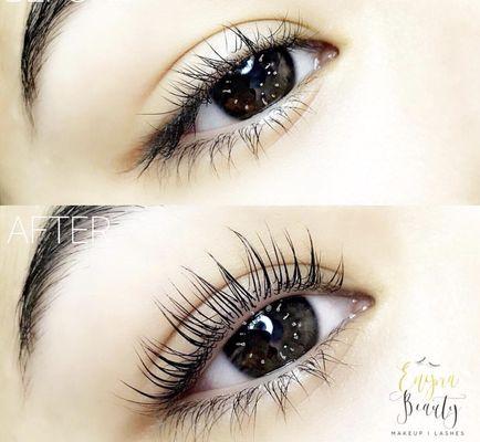 Keratin lash treatment before + after.