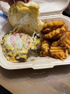 Deluxe Cheeseburger with waffle fries