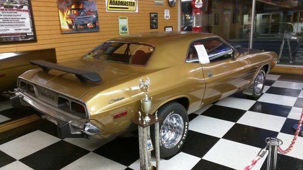 Dodge Challenger inside the restaurant