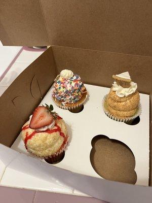 Strawberry Crunch Cupcake, Vanilla Funfetti Cupcake, Key Lime Pie Cupcake