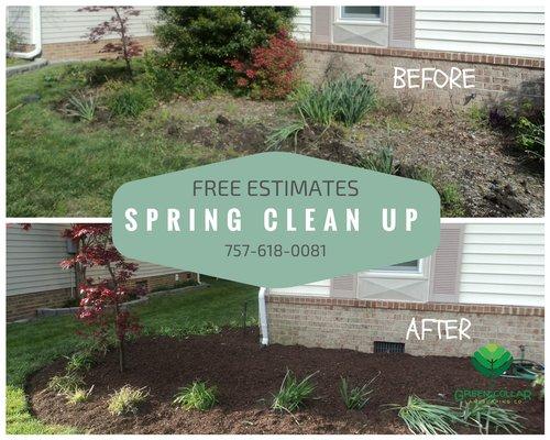 Our spring clean up service includes leaf removal, weed removal, & mulching. Call us today! 757-618-0081