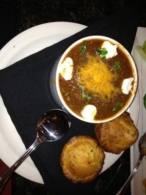 Buffalo meat chili with jalapeño cornbread!  Delicious!