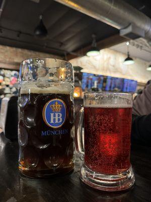 His n hers. Salvatore doppebbock  stein n Raspberry radnel!! So good