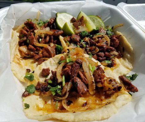 Tacos Asada with grilled onions