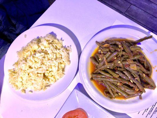 Pilaf and green beans