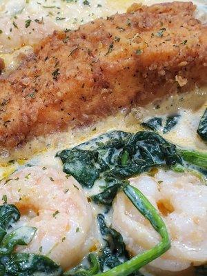 Fried Salmon with Shrimp and Grits 5 stars