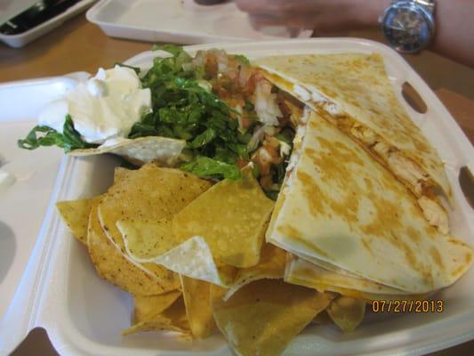 Quesadillas came with chips and a little salad