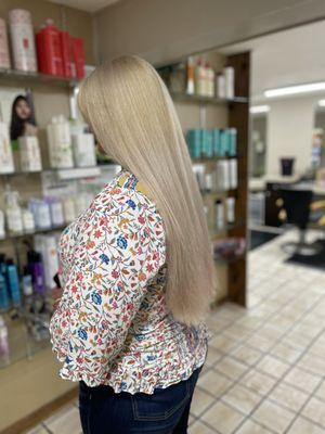 Blonding service and Brazilian Blow Out straightening service