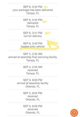 Posted photo of the time they loaded my package into their delivery vehicle 3:40pm then out for delivery 3:41pm, then delivered at 3:42pm.