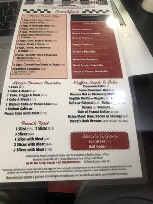 Breakfast menu