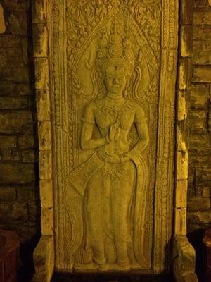 Apsara art from Cambodia. An Apsara is a female spirit of the clouds and waters in Hindu and Buddhist mythology.