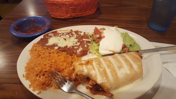 Chimichanga made with chicken.  . .one word, delicious