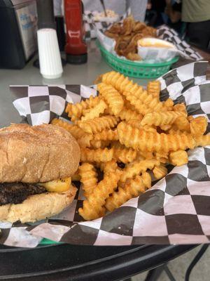 Crash Burger with just cheese and ketchup and side of fries