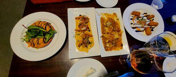 Tapas! From left to right: empanadas, grilled shrimp, grilled calamari, and croquettes!