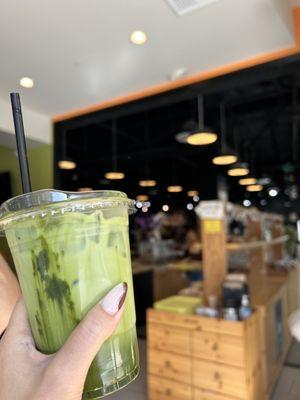 Iced Matcha latte with soy milk