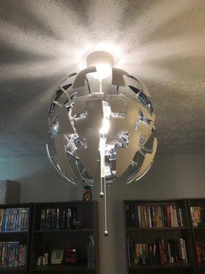 Chandelier ball from ikea. I had it put together when they arrived. The installed it.