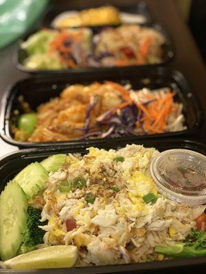 Crab fried rice , Pad Thai, shrimp papaya salad & mango sticky rice