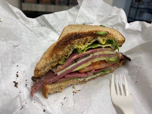 Roast beef on wheat.  No onion or bacon.