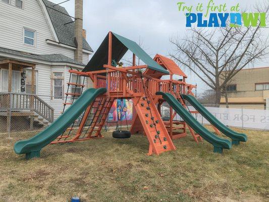 check out this amazing custom supreme play system. Hours of endless backyard fun provided by PlayN Wisconsin!