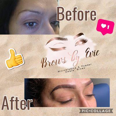 Before and after with ombré brows