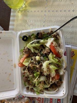 Salad with steak and cheese