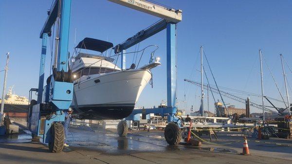 A happy boat getting her hull done...