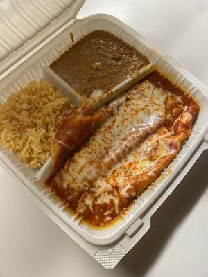 To Go Cheese Enchiladas w/ rice & beans