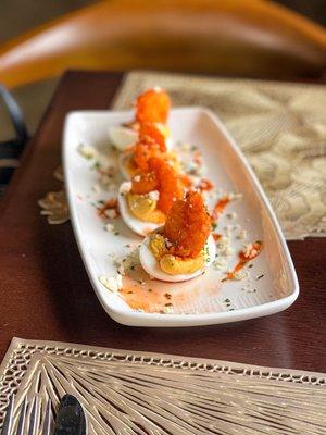 Buffalo shrimp deviled eggs