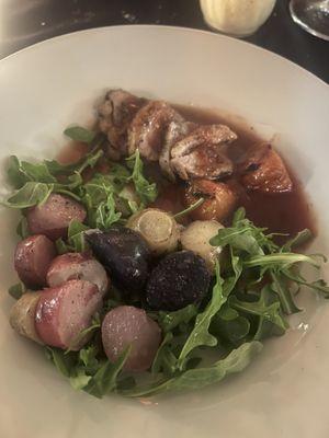 Duck with a plum sauce and fingerling potatoes