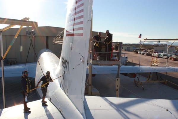 Anthony and Chris waxing the tail of "Air Force One/ FREEDOM ONE"