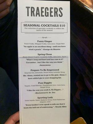 Spring seasonal cocktail menu