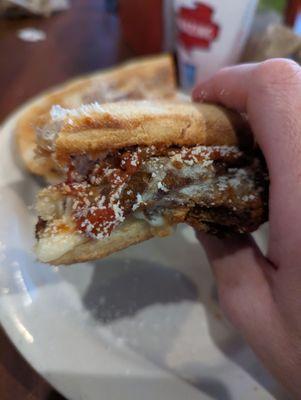 Eggplant Parmesan sandwich.