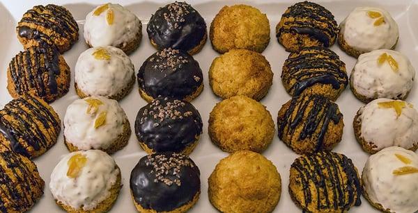 Gluten Free and All Natural Macaroons - original coconut, chocolate chip, Valhrona chocolate, citrus and white chocolate.