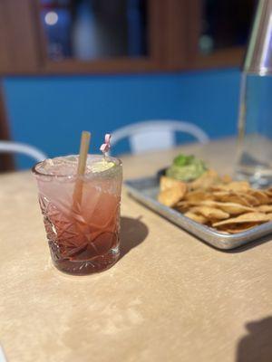 Loganberry margarita  chips and guac