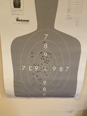 This was my target. So much better than my first time at another range and instructions.