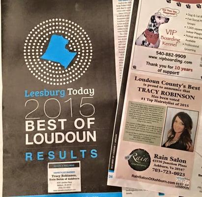 Tracy Robinson Of Rain Salon Named  "LOUDOUN COUNTIES 2015 TOP HAIRSTYLIST"  #bestofloudoun #besthairstylistofloudoun #tracrain