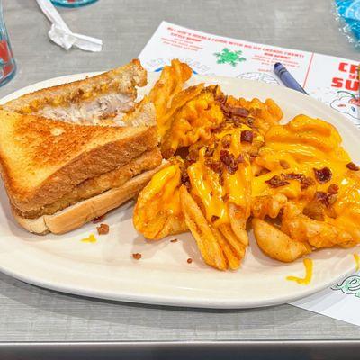 Fishamajig Supermelt Sandwich and Loaded Waffle Fries